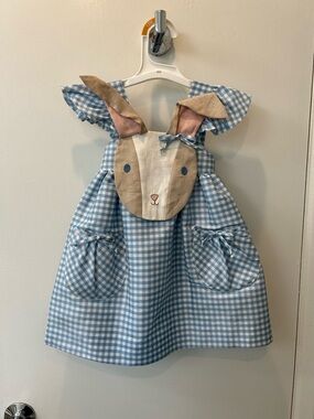 Blue Gingham Bunny Dress with Pocket Details